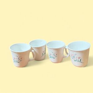 Vintage Corning Ware Rosemarie Coffee Mugs Pink Tulip Flowers-4 mug